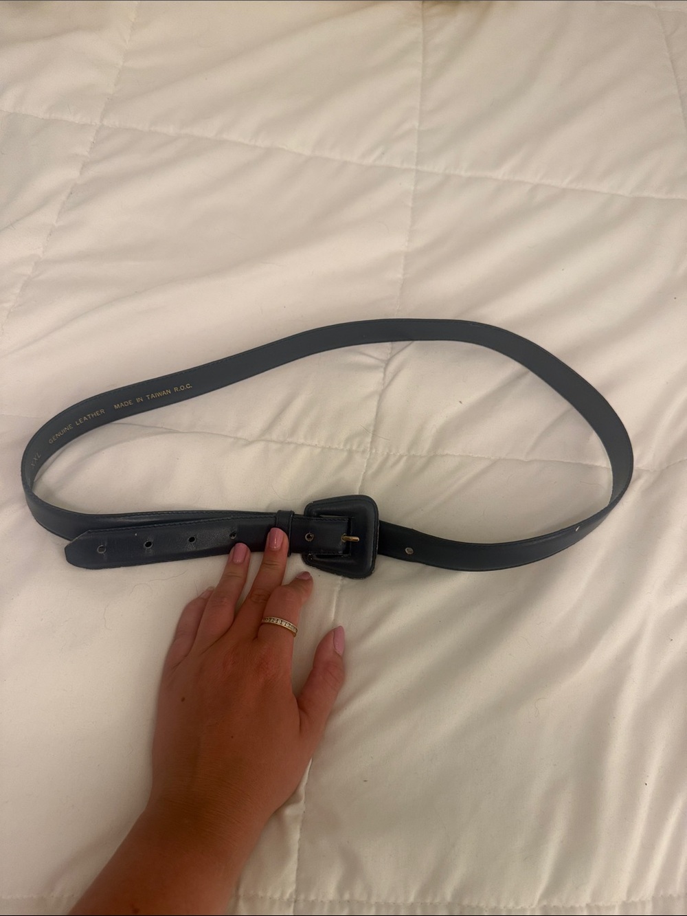 Collectif Navy Leather Slim Belt with Gold Logo